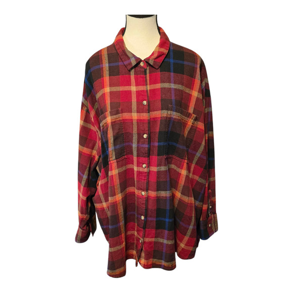 Old Navy Tops - Old Navy The Boyfriend Shirt/Flannel Womens 3X Burgundy Plaid Evermore Chore